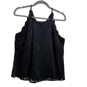 Fortune + Ivy Black Floral Lace Halter Top Scalloped High Neck 1733M90 Large